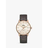 Rado R22861115 Unisex Coupole Classic Date Automatic Leather Strap Watch, Dark Brown/Gold