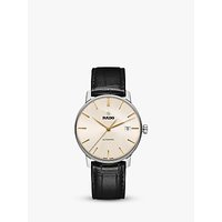 Rado R22860105 Men's Coupole Classic Date Automatic Leather Strap Watch, Black/Gold