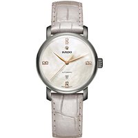 Rado R14026945 Women's Diamaster Diamond Date Automatic Leather Strap Watch, Cream/Mother Of Pearl