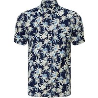 Edwin Standard Palm Tree Print Short Sleeve Shirt, Dark Indigo