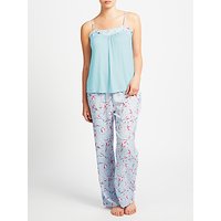 John Lewis Satin Rosehip Print Camisole Pyjama Set, Blue/Pink