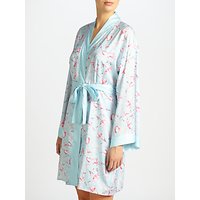 John Lewis Satin Rosehip Print Dressing Gown, Blue/Pink
