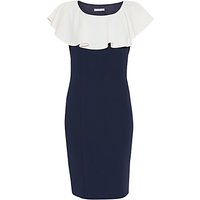 Gina Bacconi Moss Crepe Dress With Frill Collar, Spring Navy/Chalk