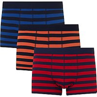John Lewis Rugby Stripe Trunks, Pack Of 3, Blue/Orange/Red