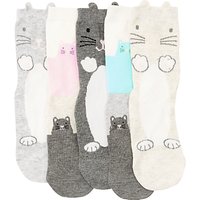 John Lewis Children's Pastel Cat Socks, Pack Of 5, Multi