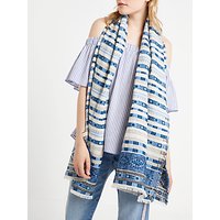 AND/OR Stripe Embroidery Cotton Scarf, Blue Mix
