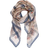 Chesca Butterfly And Leaf Printed Scarf, Ivory/Blue