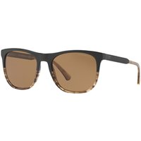 Emporio Armani EA4099 Polarised Square Sunglasses, Matte Black Pattern/Brown