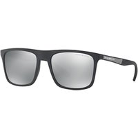 Emporio Armani EA4097 Polarised Square Sunglasses, Matte Black/Mirror Silver