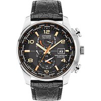 Citizen AT9011-09E Men's Chronograph World Time Date Leather Strap Watch, Black