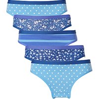 John Lewis Girls' Floral Print Bikini Briefs, Pack Of 5, Blue
