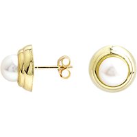 A B Davis 9ct Gold Double Edge Pearl Stud Earrings, Gold