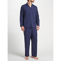 John Lewis Herringbone Stripe Brushed Cotton Pyjamas, Navy
