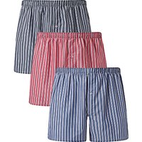 John Lewis Esher Stripe Woven Cotton Boxers, Pack Of 3, Blue/Red