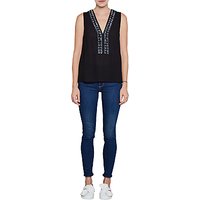 French Connection Karlo Drape Embellished Top, Utility Blue