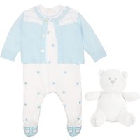 Emile Et Rose Paw Embellished All-in-One Three Piece Set, Blue/White