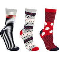 John Lewis Spot And Stripe Print Ankle Socks, Pack Of 3, Multi
