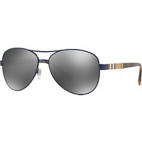 Burberry BE3080 Aviator Sunglasses, Black/Mirror Grey