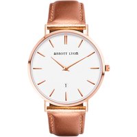 Abbott Lyon Women's Kensington 40 Date Leather Strap Watch, Rose Gold/White