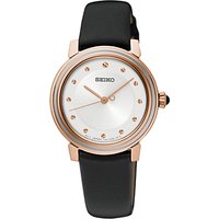 Seiko SRZ484P1 Women's Leather Strap Watch, Black/White