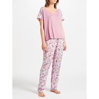 John Lewis Christine Floral Print Jersey Short Sleeve Pyjama Set, Pale Pink