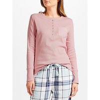 John Lewis Henley Ribbed Jersey Pyjama Top, Pink