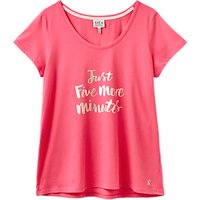 Joules Anna Five More Minutes Slogan Pyjama Top, Pink
