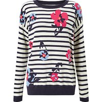 Collection WEEKEND By John Lewis Crepe Pleat Skirt Floral Stripe Intarsia Jumper, Navy/White