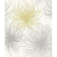 Gold Cosmo Yellow & Grey Floral Glitter Effect Wallpaper