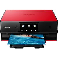 Canon PIXMA TS9055 All-in-One Wireless Wi-Fi Printer With Auto-Tilting Touch Screen, Red/Black