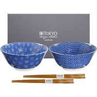 Tokyo Design Studio Nippon Blue Bowls And Chopsticks, Porcelain, Set Of 2