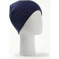 John Lewis Double Face Stripe Beanie Hat, Blue