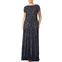 Adrianna Papell Plus Size Geometric Beaded Gown, Navy