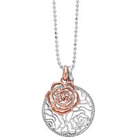 Dower & Hall Wild Rose Flower Disc Double Pendant Necklace, Silver/Rose Gold