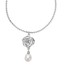 Dower & Hall Wild Rose Flower Pearl Drop Pendant Necklace