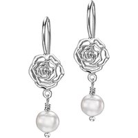 Dower & Hall Wild Rose Pearl Drop Earrings, Silver