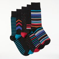 John Lewis Multi Pattern Socks, Pack Of 5, Black/Multi
