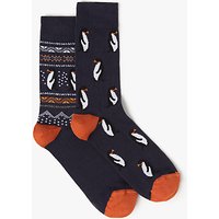 John Lewis Fair Isle Penguin Socks, One Size, Pack Of 2, Navy/Orange