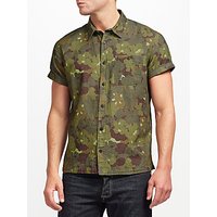 JOHN LEWIS & Co. Camo Floral Cotton Linen Short Sleeve Shirt, Green