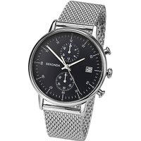 Sekonda 1195.27 Men's Chronograph Date Bracelet Strap Watch, Silver/Black