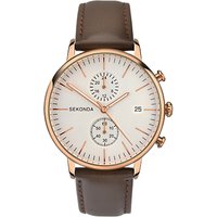 Sekonda 1381.27 Men's Chronograph Date Leather Strap Watch, Brown/Cream