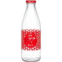LEON Glass Milk Bottle, Clear/Red, 27cm