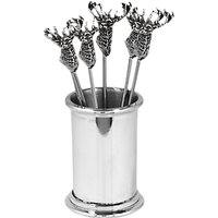 English Pewter Company Stag Olive Picks And Stand, Set Of 6