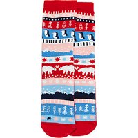 John Lewis Children's Penguin Fair Isle Slipper Socks, Red