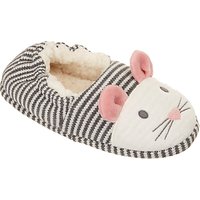 John Lewis Children's Mouse Closed Back Slippers, Grey/Cream
