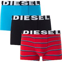 Diesel Shawn Stripe Plain Trunks, Pack Of 3, Blue/Black/Red