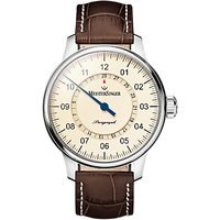 MeisterSinger AM1003 Men's Perigraph Day Automatic Leather Strap Watch, Brown/Cream