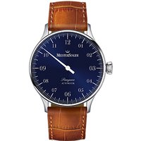 MeisterSinger PM908 Unisex Pangaea Automatic Leather Strap Watch, Cognac/Sunburst Blue