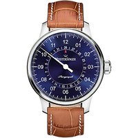 MeisterSinger AM1008 Men's Perigraph Day Automatic Leather Strap Watch, Cognac/Sunburst Blue