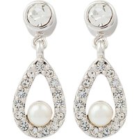 Susan Caplan Vintage 1980s Nina Ricci Silver Plated Faux Pearl And Swarovski Crystal Clip-On Drop Earrings, Silver/White